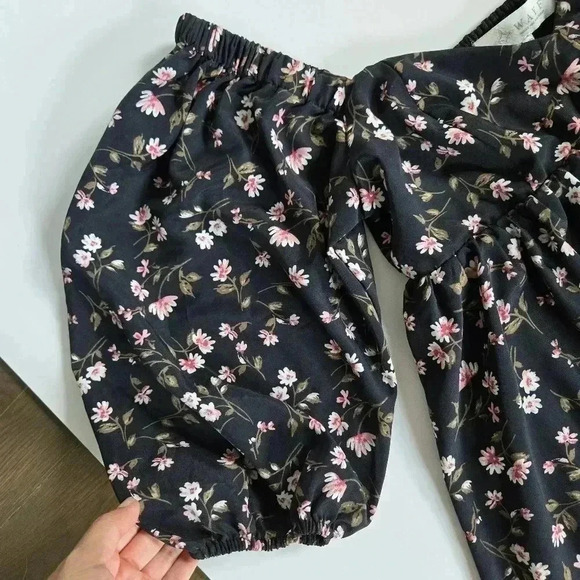 WAYF black and floral baby doll dress puff sleeve sz XS/S - Picture 5 of 14